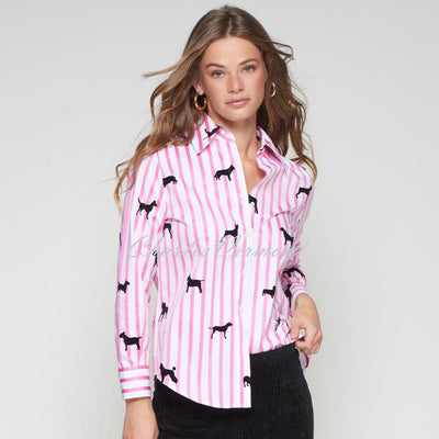 Vilagallo Striped Blouse With Dog Silhouette Print - Style 32806