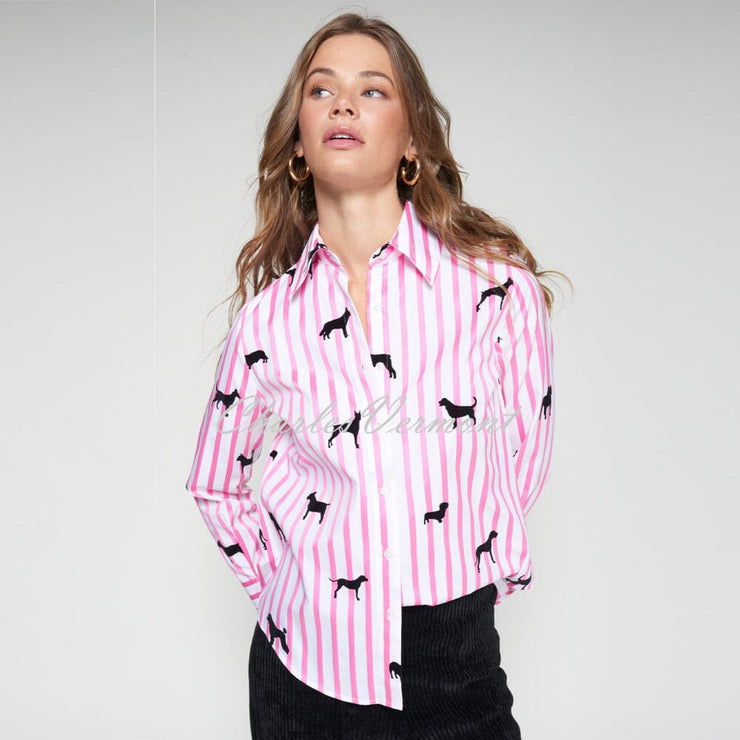 Vilagallo Striped Blouse With Dog Silhouette Print - Style 32806