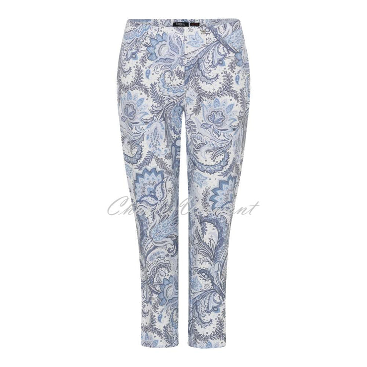 Robell Bella 09 - 7/8 Cropped Slim Trouser 52514-54333-61 (Blue Paisley Print)