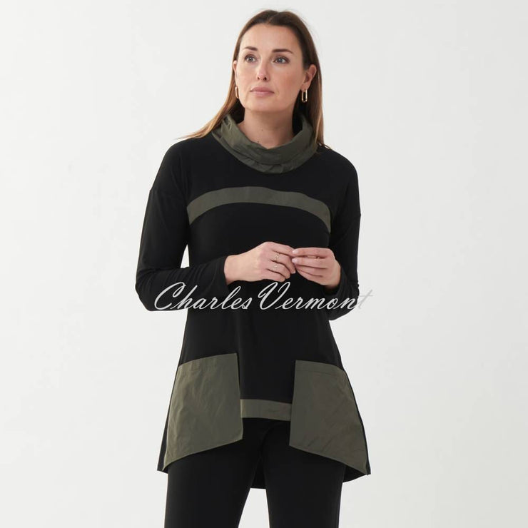 Joseph Ribkoff Patch Pocket Tunic Top - Style 223258 (Black / Avocado)