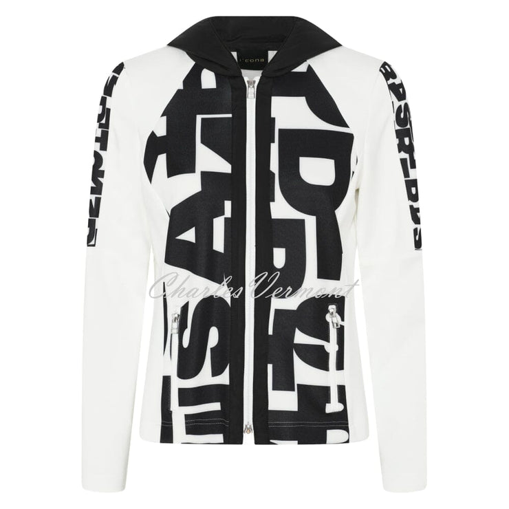I Cona I'cona Hooded Letter Print Jacket - Style 67159-60144-90 (Black / Ivory ...