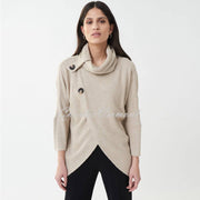 Joseph Ribkoff Crossover Front Sweater with Button Detail - Style 223003 (Oatmeal)