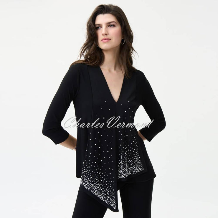 Joseph Ribkoff Tunic Top with Pearl and Silver Embellishment - Style 224006 (Black)