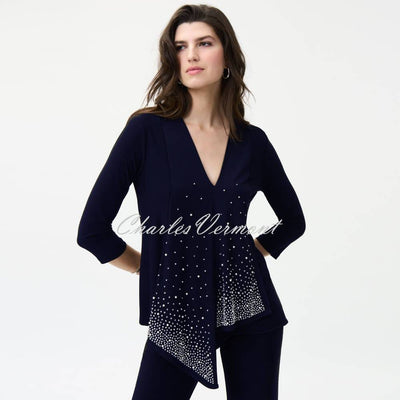 Joseph Ribkoff Tunic Top with Pearl and Silver Embellishment - Style 224006 (Midnight Blue)