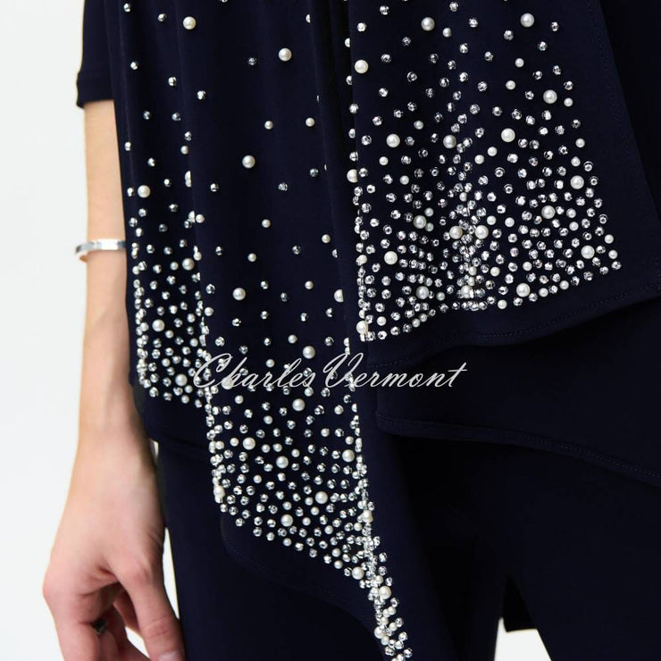 Joseph Ribkoff Tunic Top with Pearl and Silver Embellishment - Style 224006 (Midnight Blue)