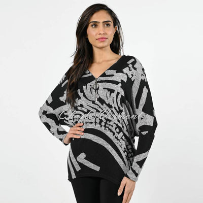 Frank Lyman Knit Top - Style 224169 (Black / Grey)