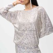 Joseph Ribkoff Sequin Top - Style 224211 (Silver / Nude)