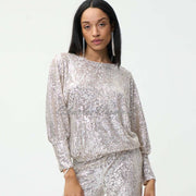 Joseph Ribkoff Sequin Top - Style 224211 (Silver / Nude)