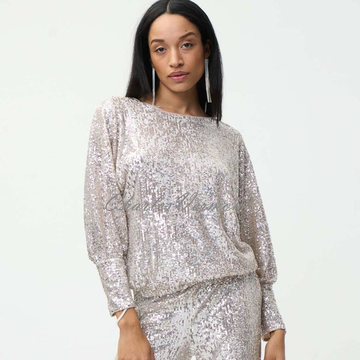 Joseph Ribkoff Sequin Top - Style 224211 (Silver / Nude)