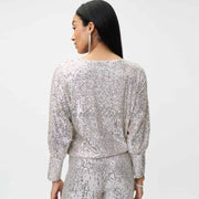 Joseph Ribkoff Sequin Top - Style 224211 (Silver / Nude)
