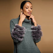 Joseph Ribkoff Sweater with Faux Fur Sleeves - Style 224940 (Grey)