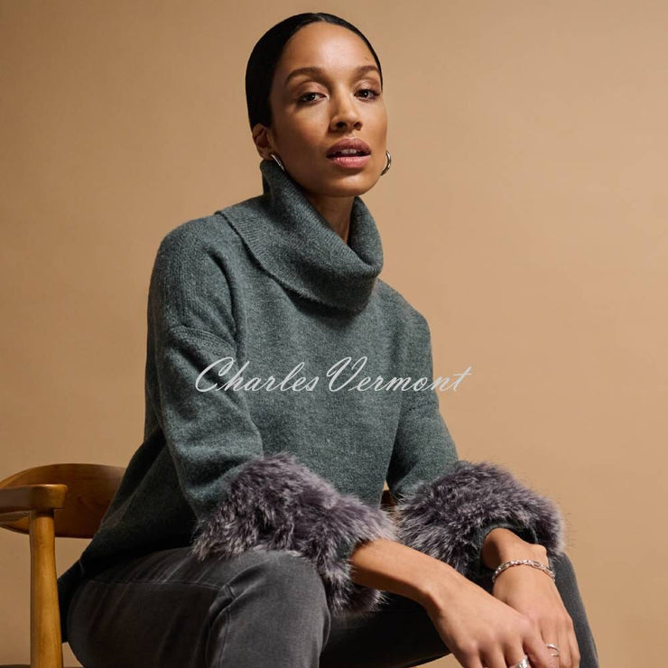 Joseph Ribkoff Sweater with Faux Fur Sleeves - Style 224940 (Grey)