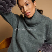 Joseph Ribkoff Sweater with Faux Fur Sleeves - Style 224940 (Grey)
