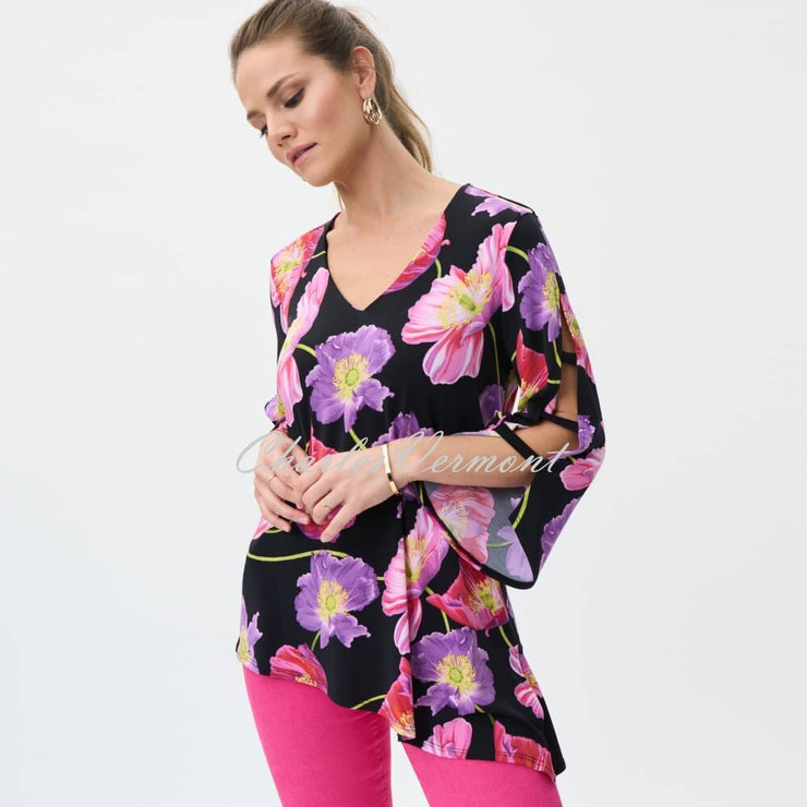 Joseph Ribkoff Floral Top with Cut Out Detail - Style 231305