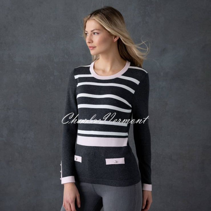 Marble Striped Sweater - Style 6326-120 (Charcoal Grey / Pale Pink / White)