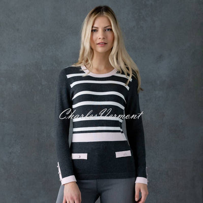 Marble Striped Sweater - Style 6326-120 (Charcoal Grey / Pale Pink / White)
