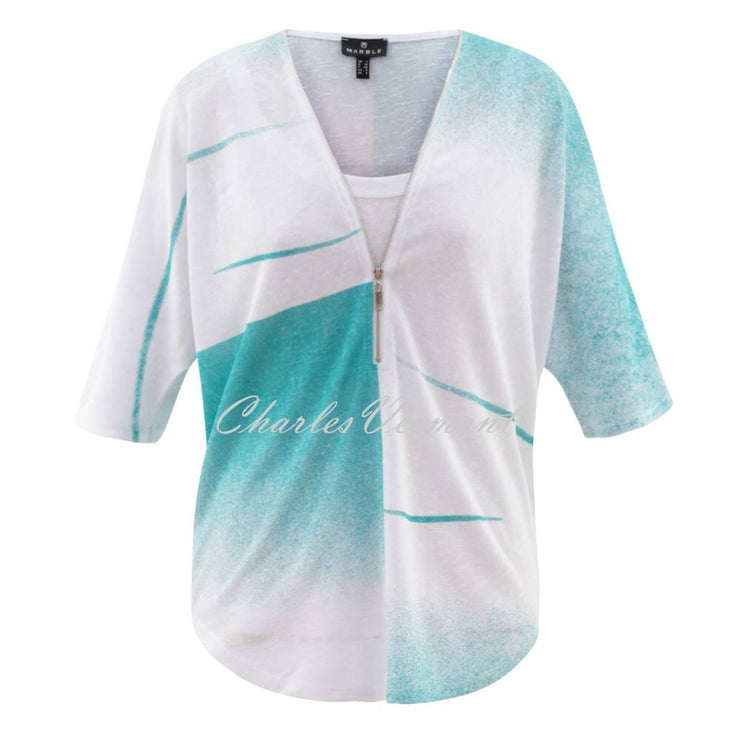 Marble Two Piece Top - Style 6545-151 (White / Aqua)
