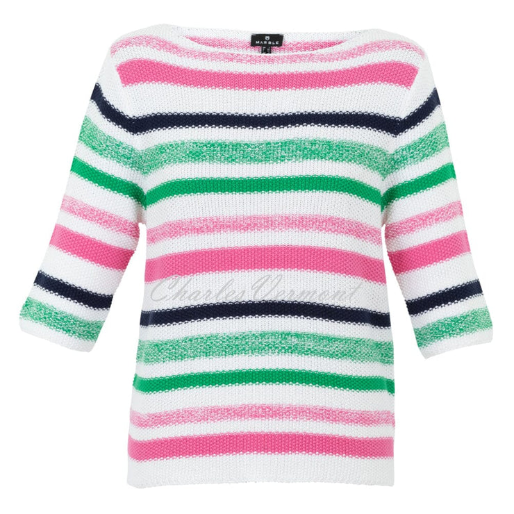 Marble Striped Sweater - Style 6558-194 (White / Pink / Green / Navy)