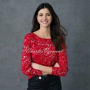 Marble Silver Foil Print Sweater - Style 6694-109 (Red)