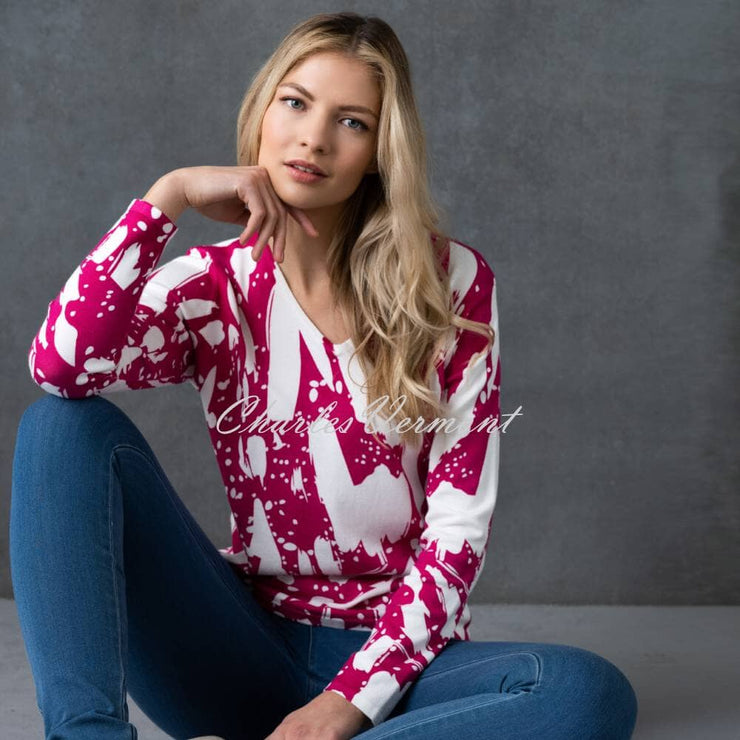 Marle Raspberry Coloured Sweater Marble Sweater - Style 6695-126 (Raspberry / Ivory) | Charles Vermont