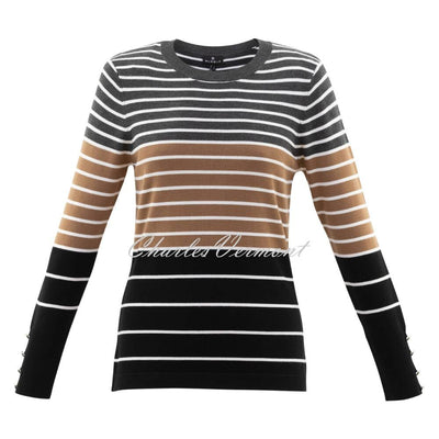 Marble Striped Sweater - Style 6704-130 (Charcoal Grey / Camel / Black)