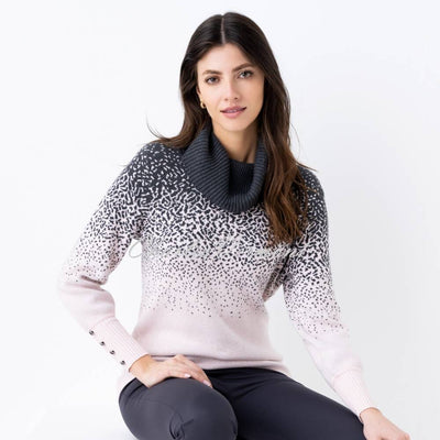 Marble Cowl Neck Sweater - Style 6725-120 (Pale Pink / Charcoal Grey)