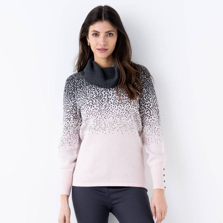 Marble Cowl Neck Sweater - Style 6725-120 (Pale Pink / Charcoal Grey)
