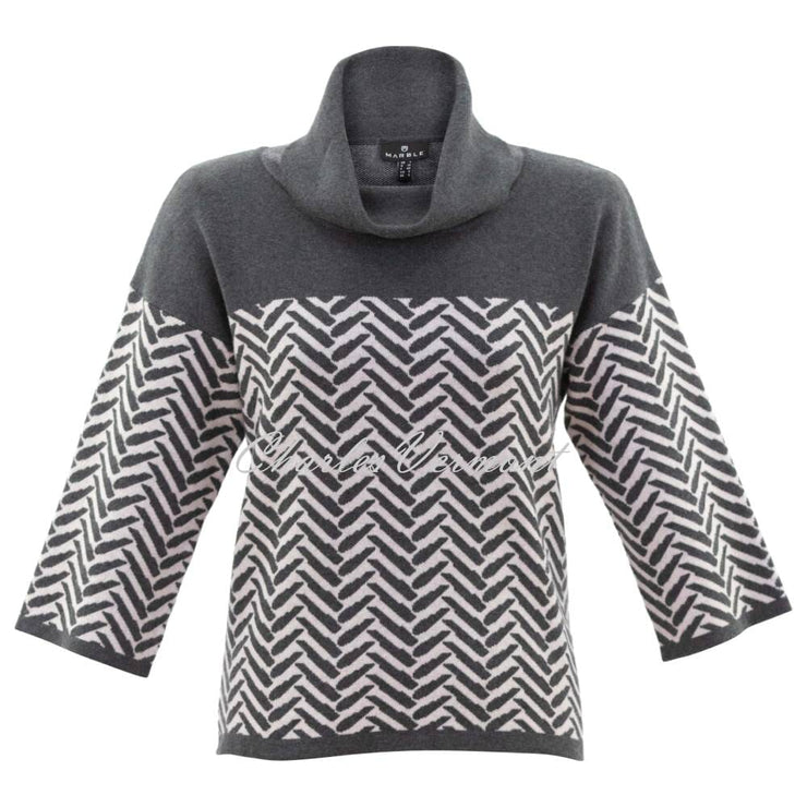 Marble Patterned Cowl Neck Sweater - Style 6729-120 (Charcoal Grey / Pale Pink)
