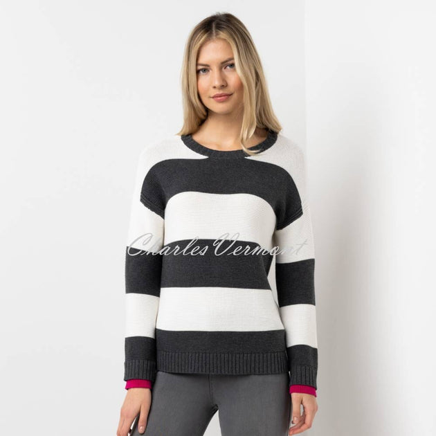 Marle Raspberry Coloured Sweater Marble Striped Sweater - Style 6749-126 (Charcoal Grey / Ivory ...