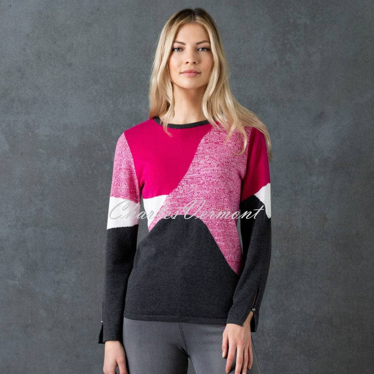 Marble Sweater - Style 6758-126 (Raspberry / Charcoal / Ivory)