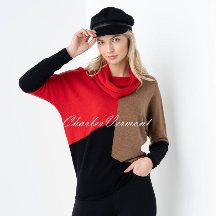 Marble Sweater - Style 6765-109 (Camel / Black / Red)