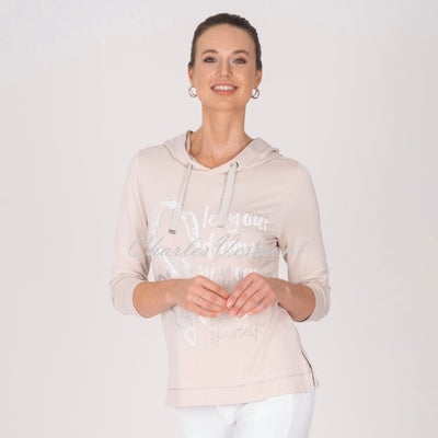 Dolcezza 'Let Your Dreams be Your Wings' Hoodie Top With Diamante Detail - Style 22143 (Beige)