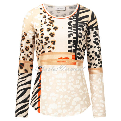 Just White Printed Top - Style J2456 (Beige / Coral / Multi)