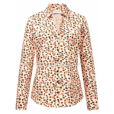 Just White Animal Print Jersey Stretch Blouse - Style J2547 (Beige / Coral)