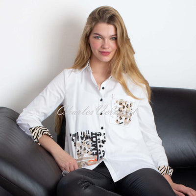 Just White Blouse - Style J2517 (White / Beige / Coral / Multi)