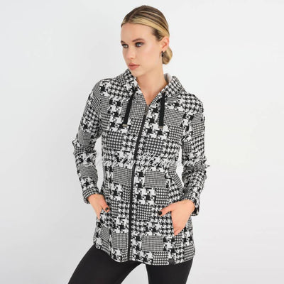Dolcezza Houndstooth Hooded Textured Knit Jacket - Style 72137