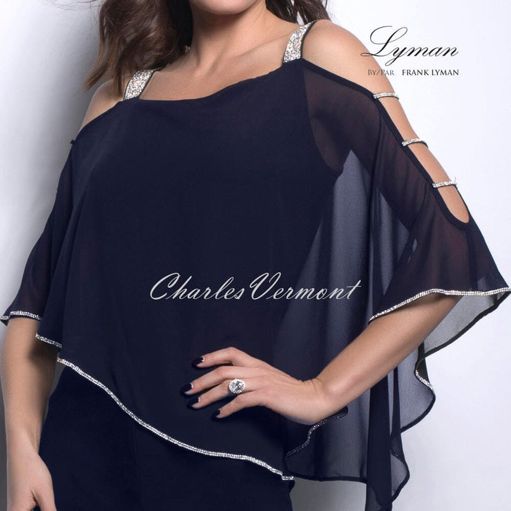 Frank Lyman Jumpsuit with Diamante Trim – Style 209031 (Midnight Blue)