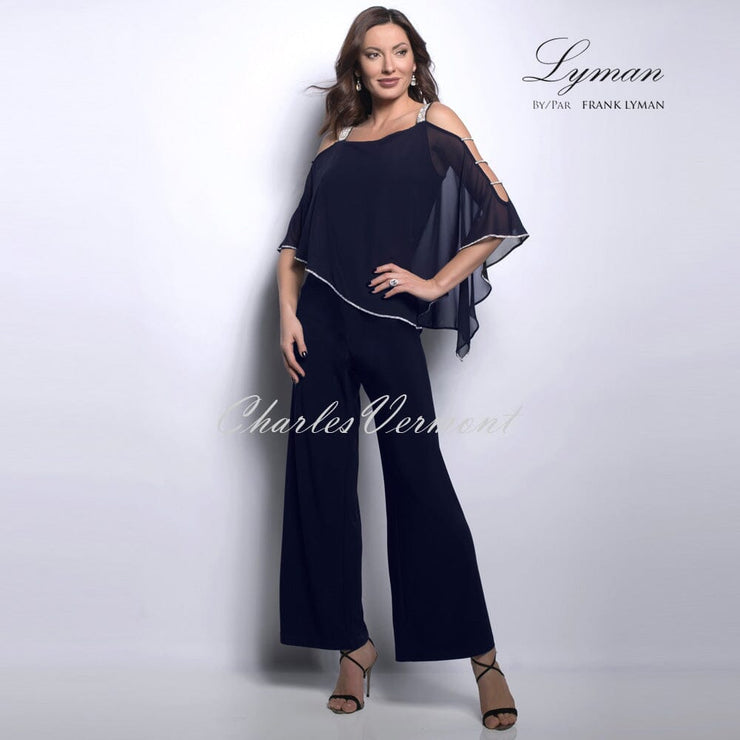 Frank Lyman Jumpsuit with Diamante Trim – Style 209031 (Midnight Blue)