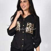 Frank Lyman Blouse with Sequined Print Pockets – Style 214132U