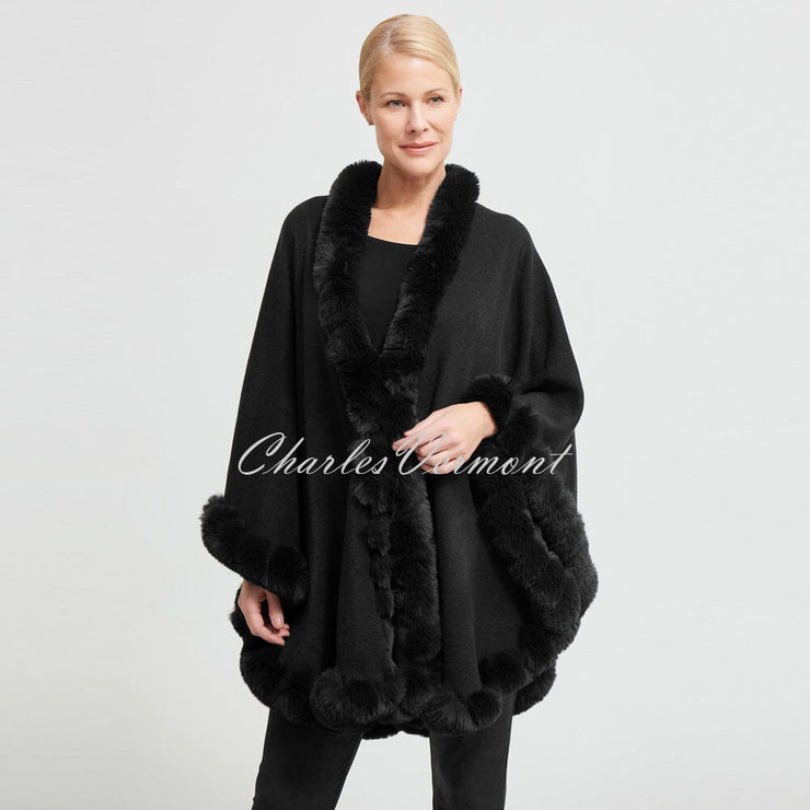 Joseph Ribkoff Faux Fur Poncho – Style 213906 (Black)