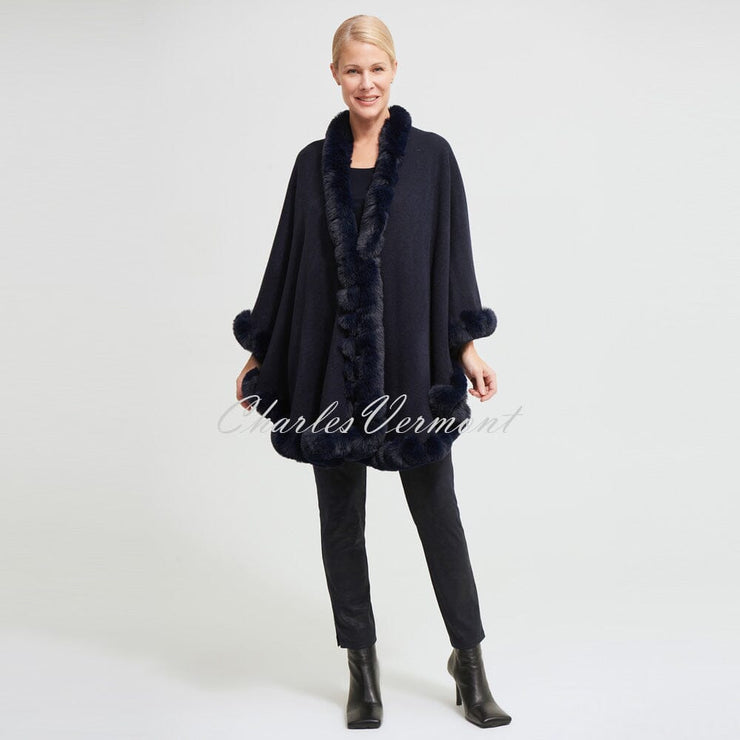 Joseph Ribkoff Faux Fur Poncho – Style 213906 (Midnight Blue)
