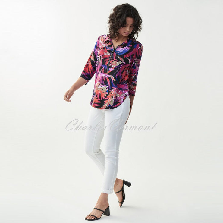Joseph Ribkoff Tropical Print Diamante Zip Tunic – Style 221191