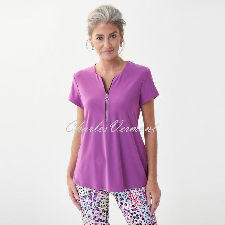 Joseph Ribkoff Zipped V-Neckline Top – Style 222075 (Sparkling Grape)
