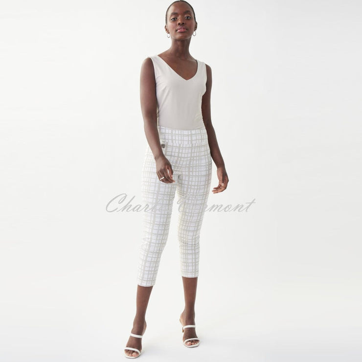 Joseph Ribkoff Plaid Crop Trouser – Style 222259 (Vanilla / Moonstone)