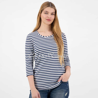 Just White Jersey Stretch Striped Top - Style J2243