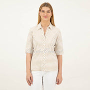 Just White Jersey Stretch Blouse - Style J1942 (Beige / Off-White)