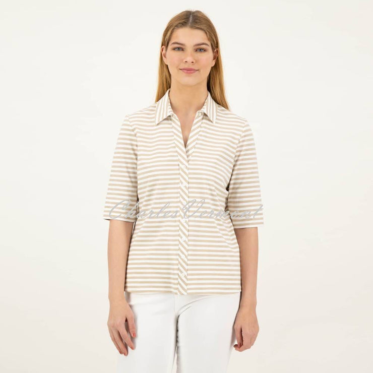 Just White Jersey Stretch Blouse - Style J1942 (Beige / Off-White)