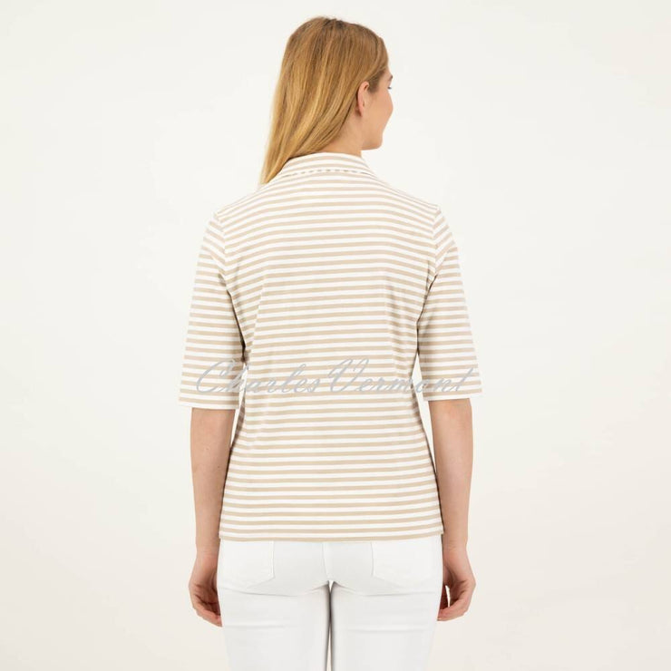 Just White Jersey Stretch Blouse - Style J1942 (Beige / Off-White)