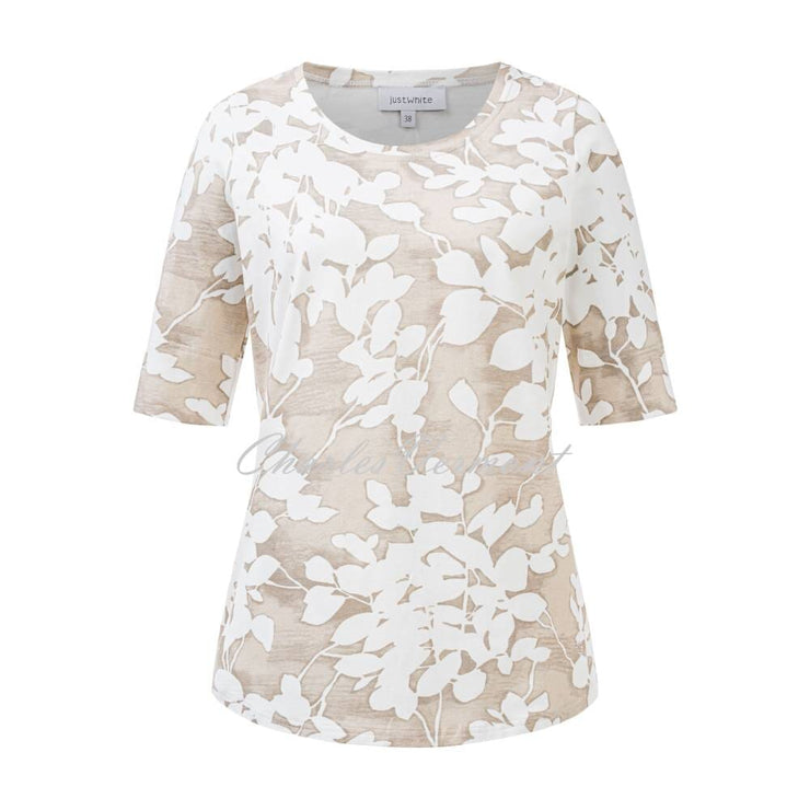 Just White Floral Top - Style J1951 (Beige)