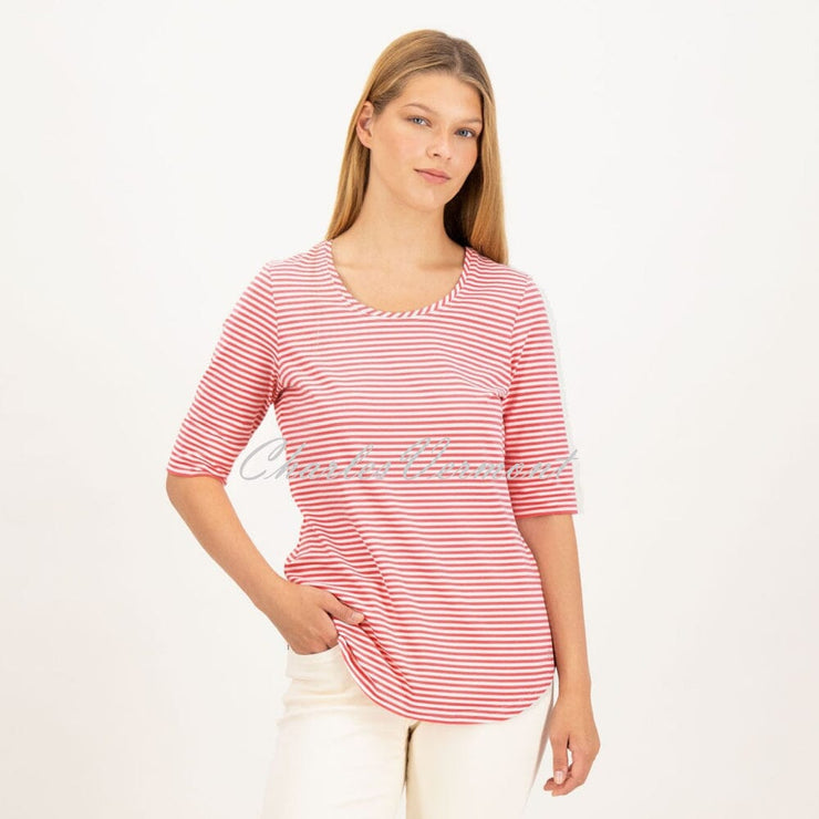 Just White Half Sleeve Striped Top - Style J1392-341 (Hibiscus Pink / White)